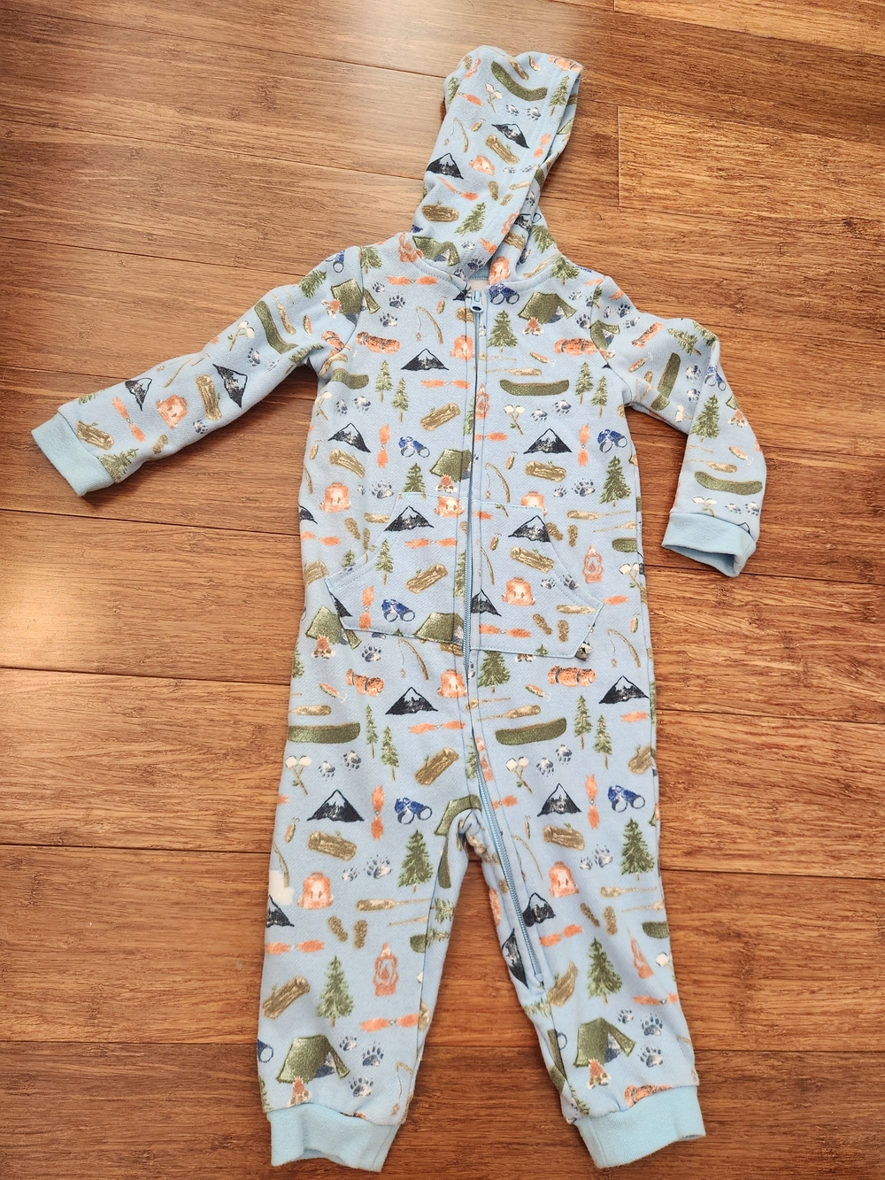 Baby Boy's Blue Hooded Fleece One Piece Jacket Sweater Outdoor Camping 24 Months